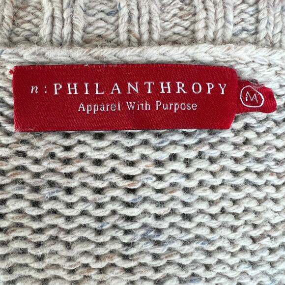 n:PHILANTHROPY Wool Alpaca Crew Distressed Knit Sweater Marble Beige Medium M - Picture 10 of 12